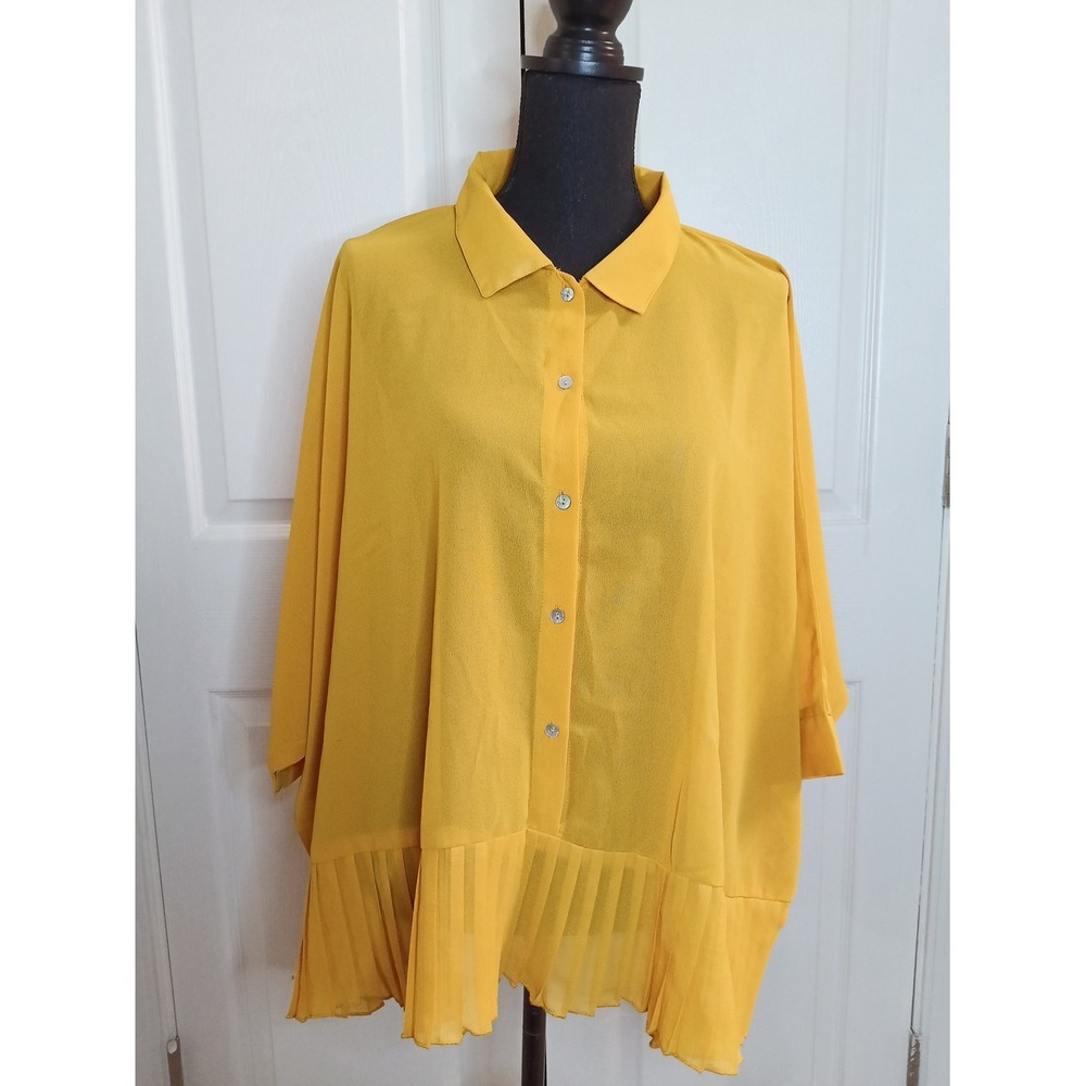 Dalin Pleated Hem Blouse Women One Size Yellow Excellent Oversized Chiffon Top